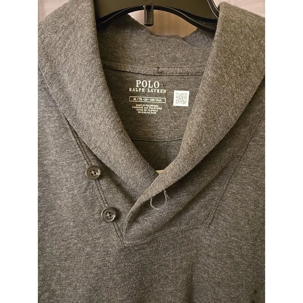 NWT POLO RALPH LAUREN Gray COTTON Blend SHAWL-COLLAR Men's Pullover‎ Sweater XL